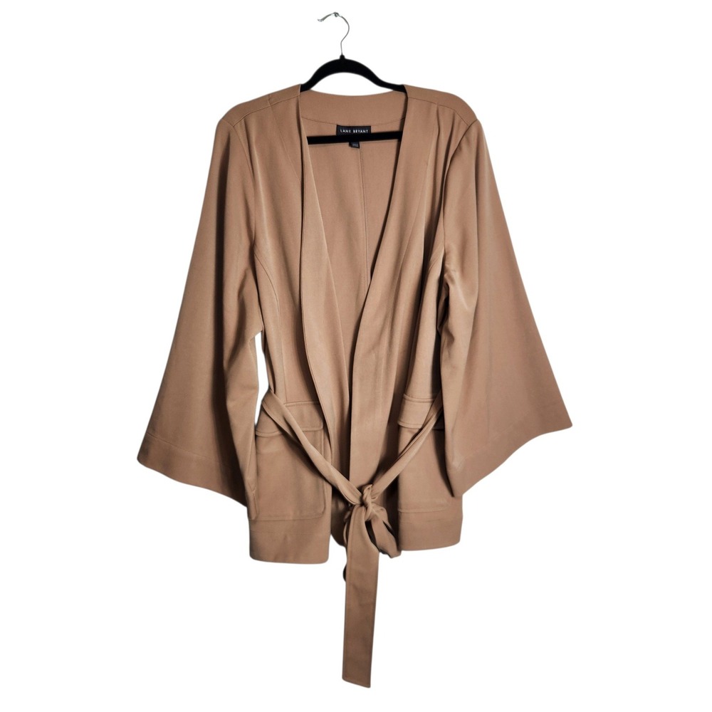 Lane Bryant Tan Open Front Tie Waist Bell Sleeve Blazer Jacket Size 22